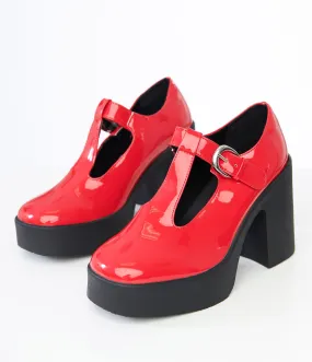 Red Patent Leather T-Strap Platforms from the 1960s