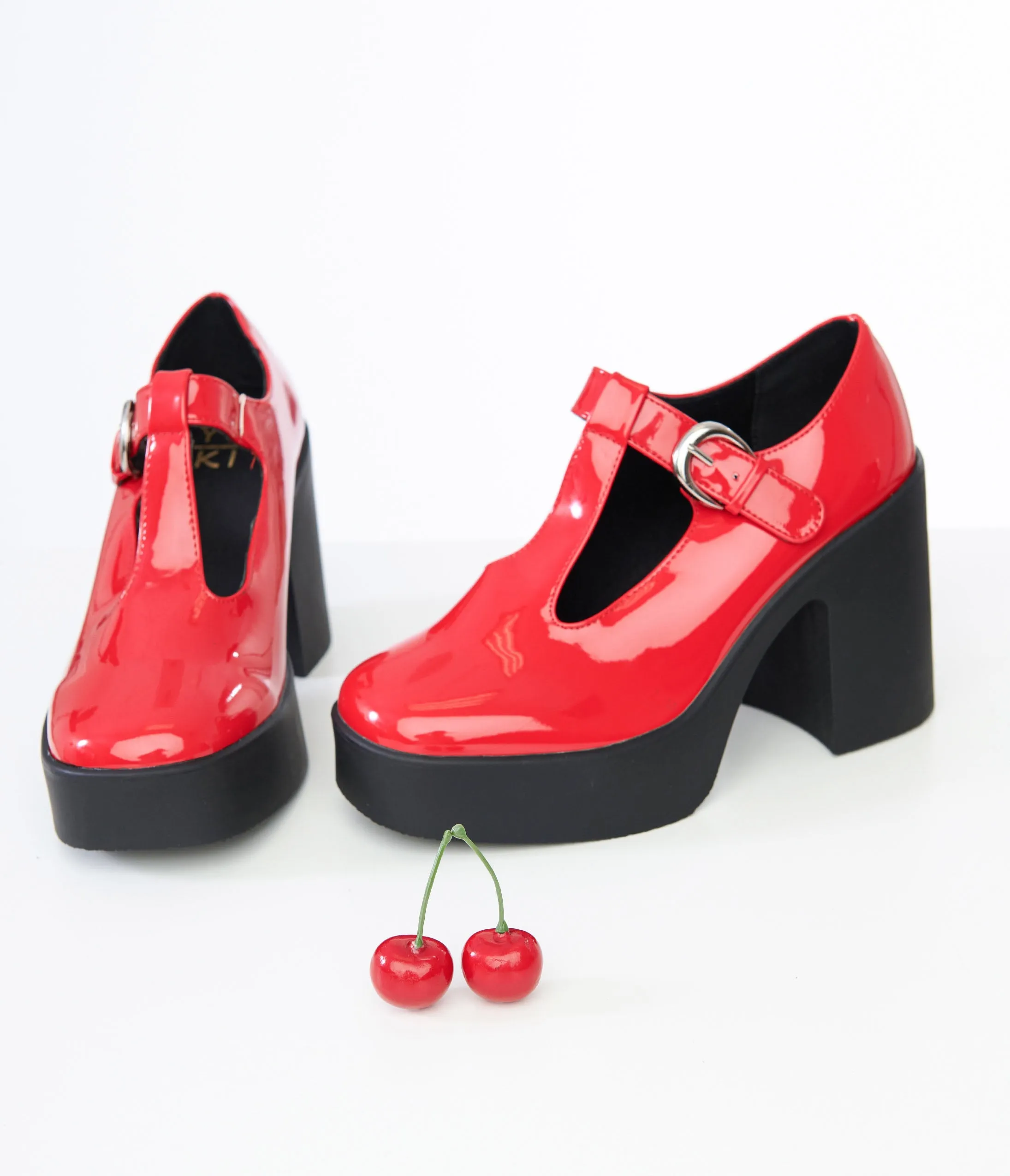 Red Patent Leather T-Strap Platforms from the 1960s