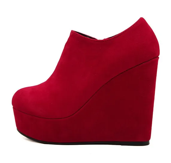 Red Suede Platforms Ankle Boots