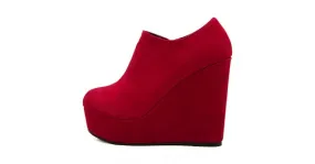 Red Suede Platforms Ankle Boots