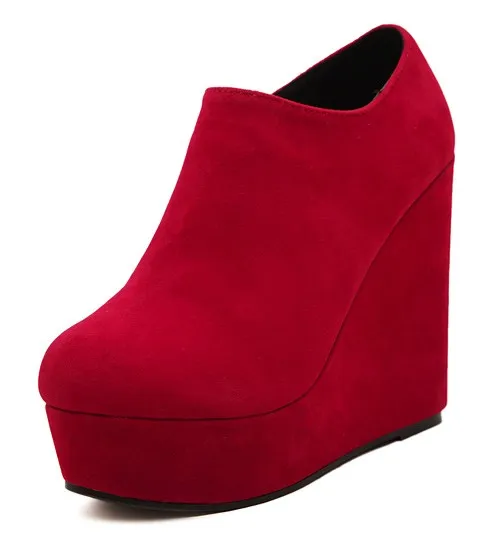 Red Suede Platforms Ankle Boots