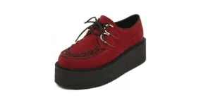 Red Suede Stitches Lace Up Creepers Oxfords