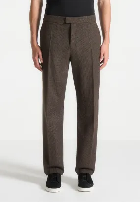 Regular Fit Houndstooth Wool-Blend Trousers - Brown