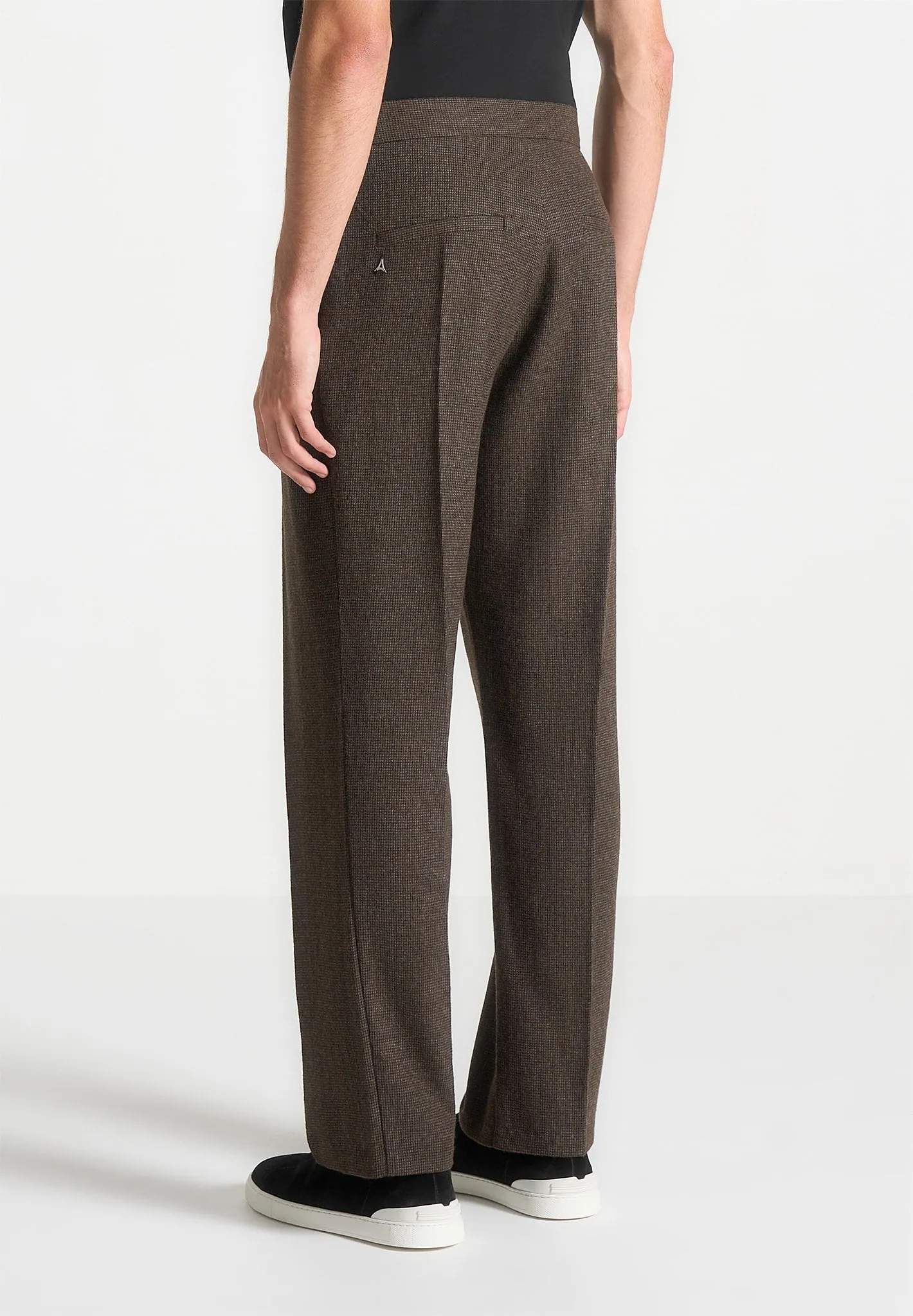 Regular Fit Houndstooth Wool-Blend Trousers - Brown