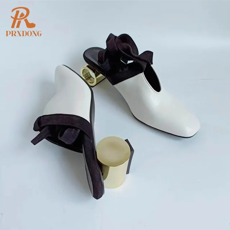 Retro Genuine Leather Round Toe Platform Dress Pump