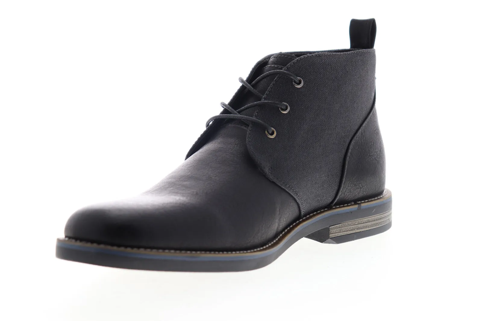 Robert Wayne Men's Mid Top Lace Up Black Leather Chukka Boots