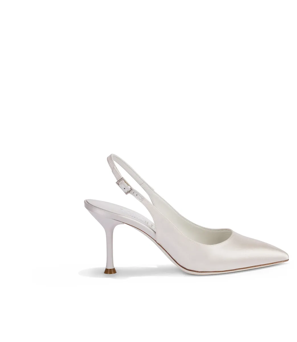 satin slingback pumps in ivory color