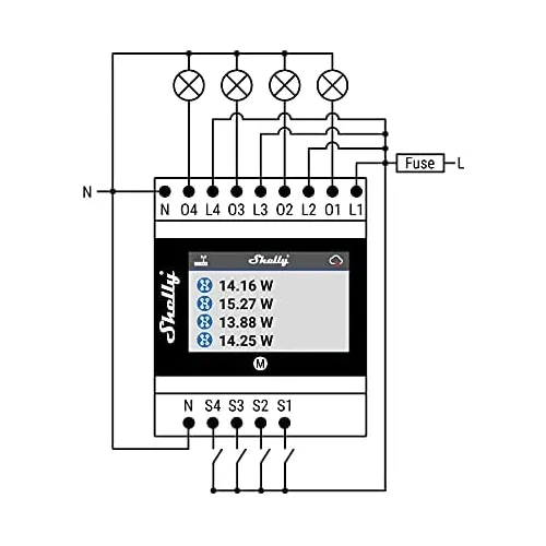 Shelly Pro Relay Switch 4 Channels Circuit Rail with Wi-Fi LAN Bluetooth