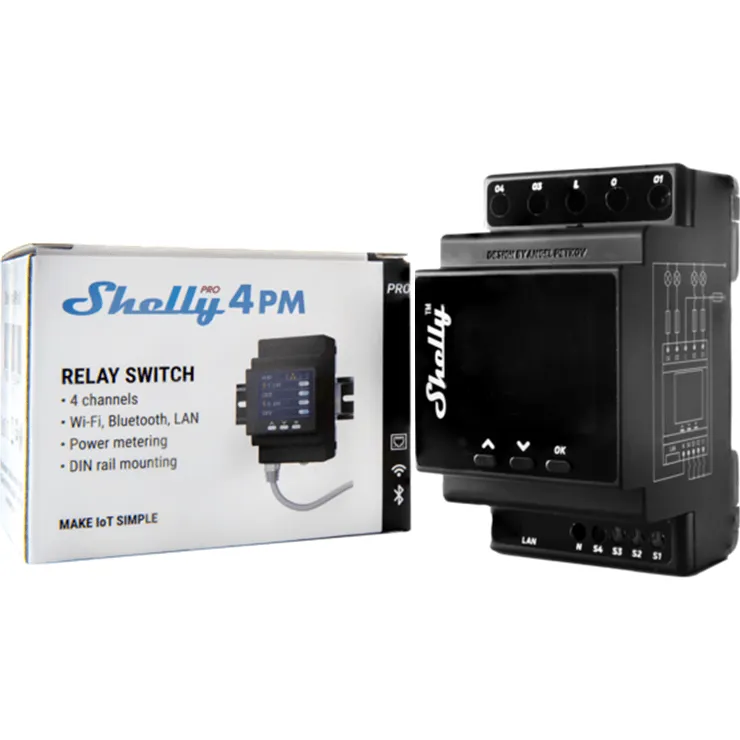 Shelly Pro Relay Switch 4 Channels Circuit Rail with Wi-Fi LAN Bluetooth