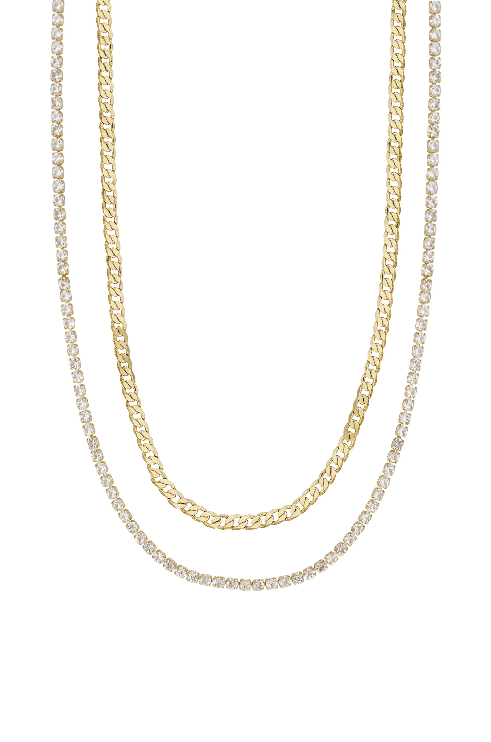 Simple Crystal and 18k Gold Plated Chain Necklace Set