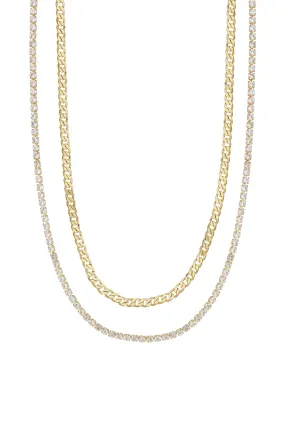 Simple Crystal and 18k Gold Plated Chain Necklace Set