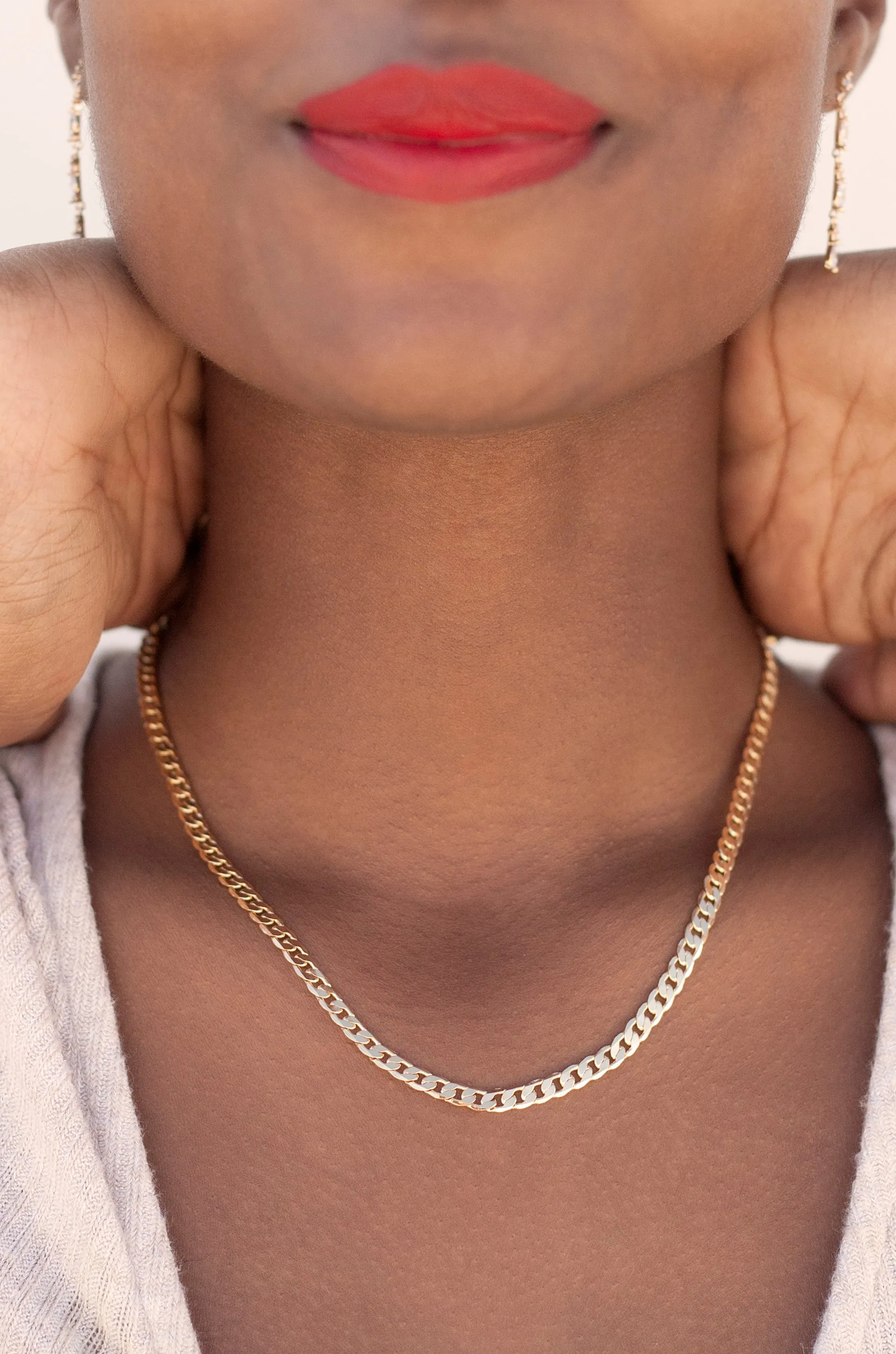 Simple Crystal and 18k Gold Plated Chain Necklace Set