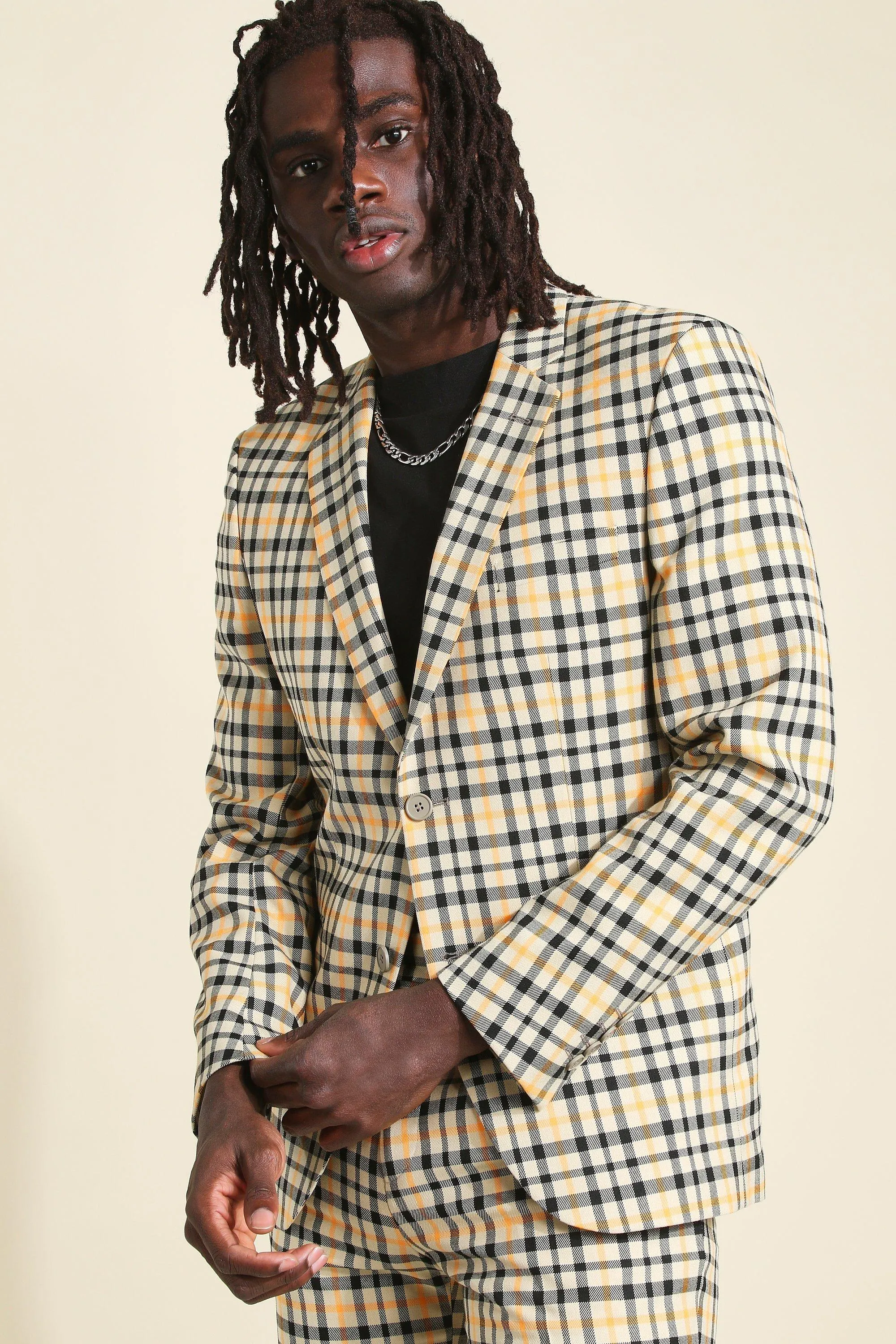 Skinny Neon Check Suit Jacket