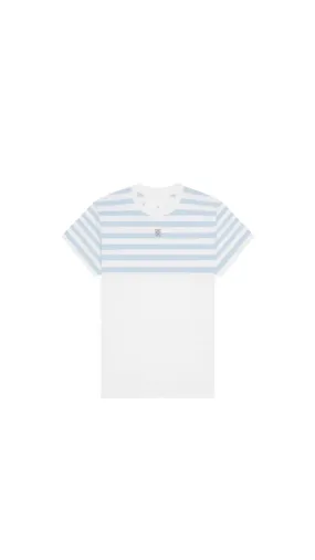 White and Blue Striped Cotton Slim Fit T-shirt