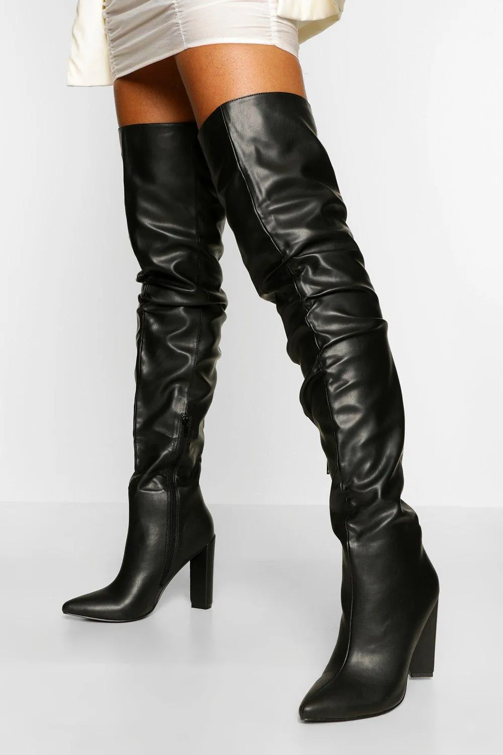 Slouched Block Heel Over The Knee High Boots