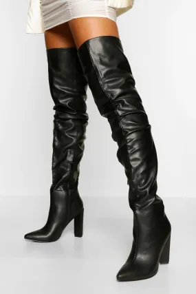 Slouched Block Heel Over The Knee High Boots