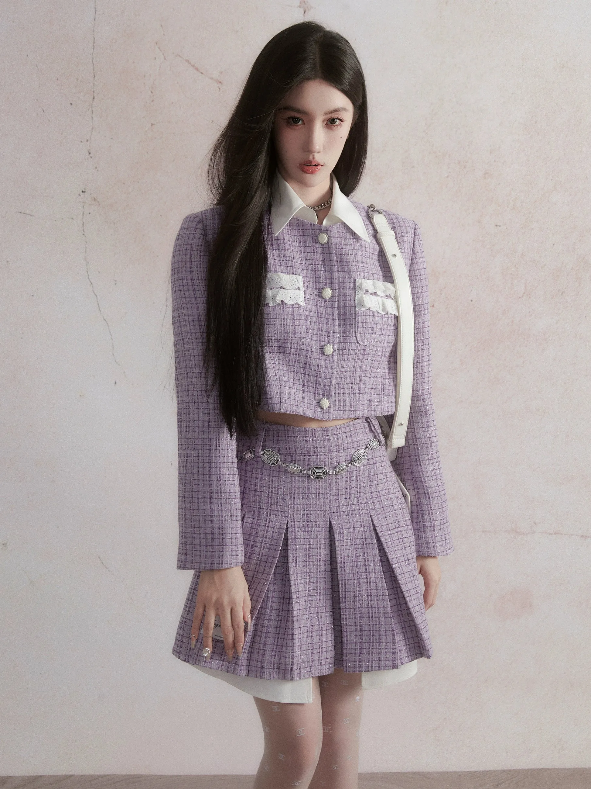 Small Fragrance Style Layered Design Jacket ＆ Pleated Skirt