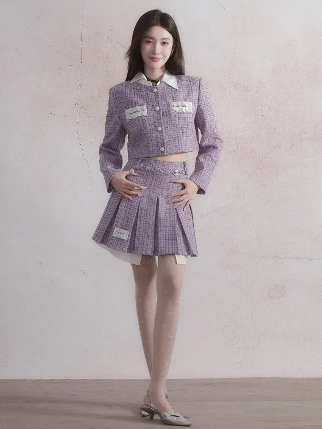 Small Fragrance Style Layered Design Jacket ＆ Pleated Skirt