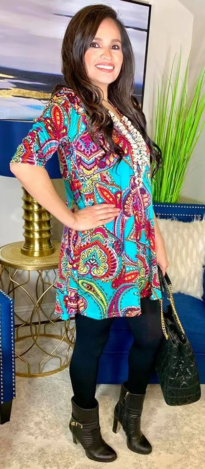 Small Turquoise Paisley Tunic Butterfly Hem