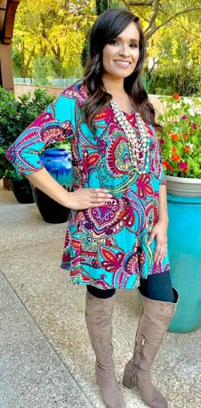 Small Turquoise Paisley Tunic Butterfly Hem