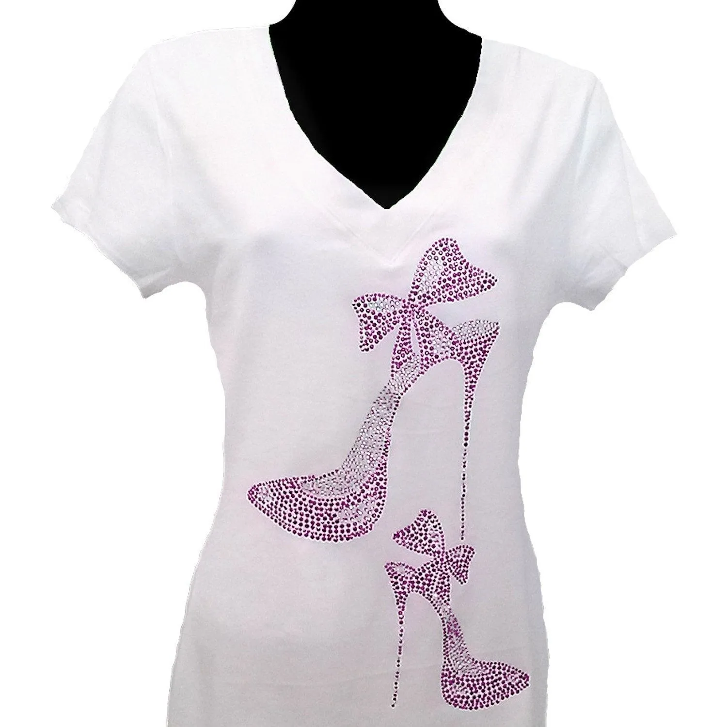 Sparkling Rhinestone Bow High Heel Shoe T-Shirt CO.