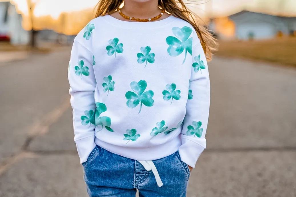 St. Patrick's Day Green Shamrocks Watercolor Sweatshirt