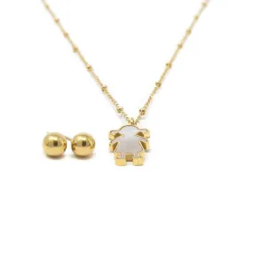 Gold Plated Stainless Steel Pendant and Choker Set with MOP Girl Design