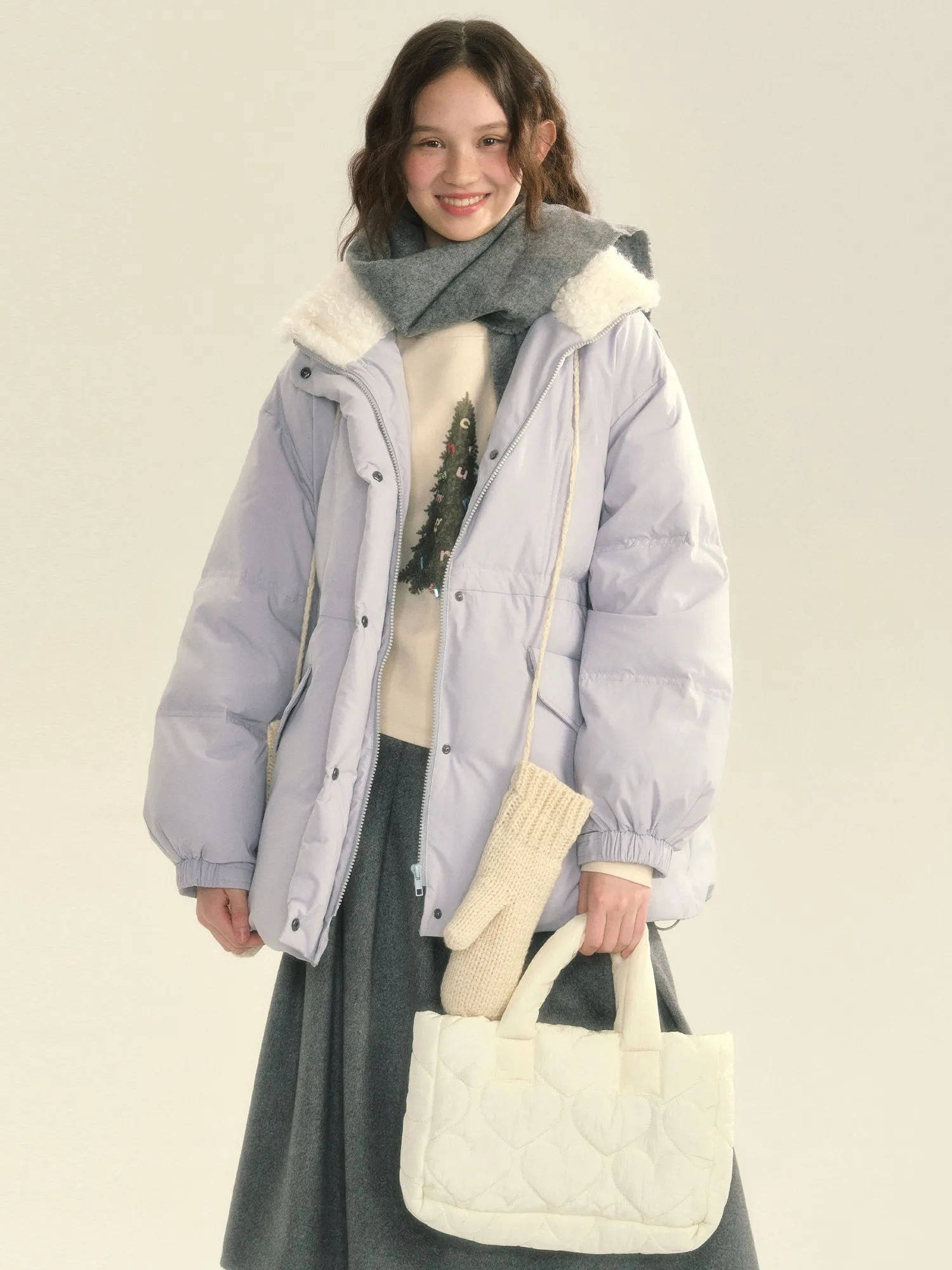 Stand-Collar Quilting Cotton Boa Thick Earth-Color Down-Jacket