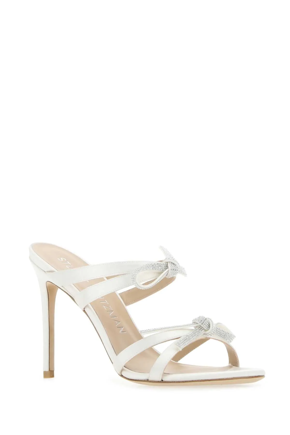 Stuart Weitzman White Satin Sw Bow Mules