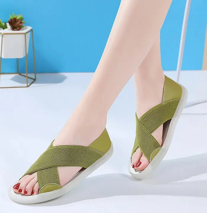 Summer Green Elastic Sandals for Women