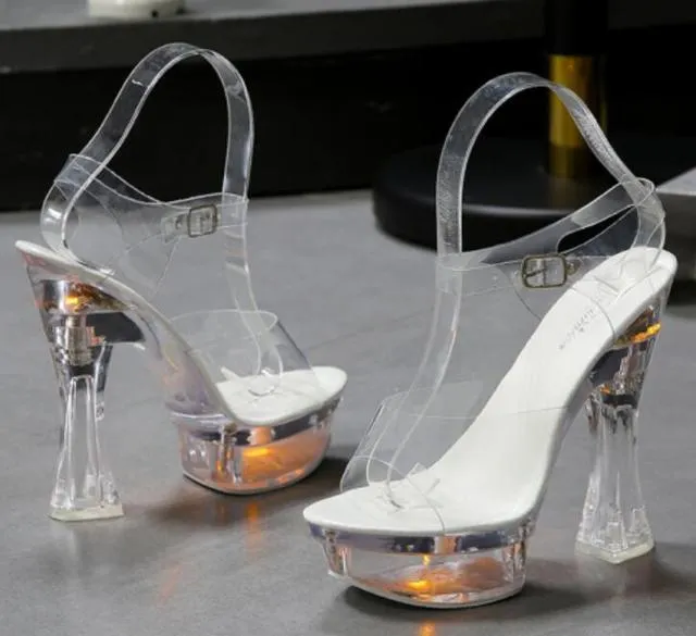 Summer Women's Glowing Floral Transparent Platform Pumps.