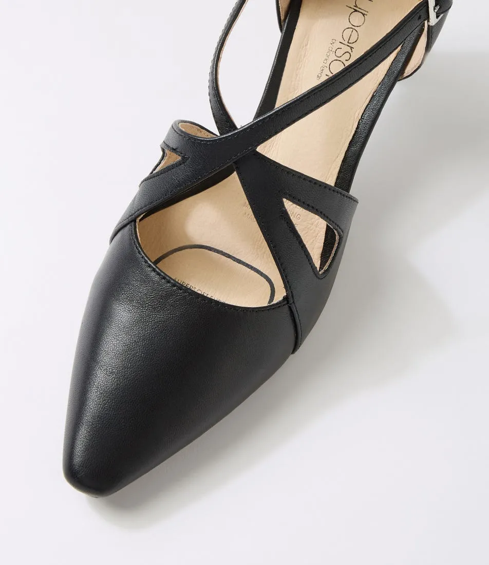 SUPERSOFT Nessi Black Leather Heels