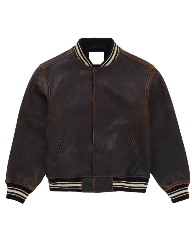 Classic Varsity Jacket in Worn Leather - William Jacket