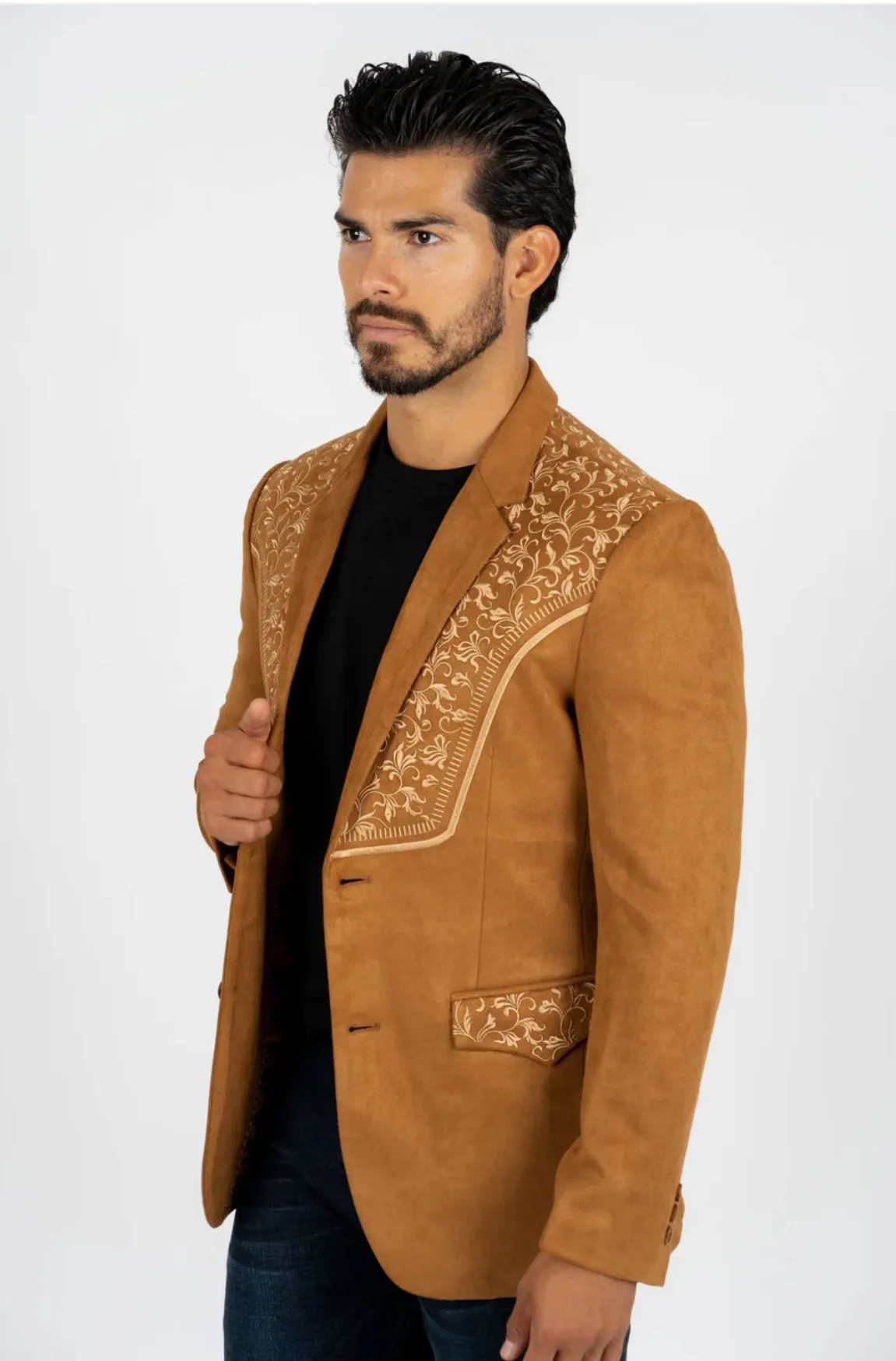 Tan Embroidered Suit Jacket