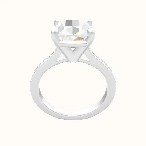 Tapered Channel Set Diamond Ring With Raised Four Prong Head