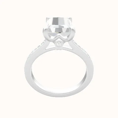 Tapered Channel Set Engagement Ring With Crown Four Prong w. Surprise Diamond Head