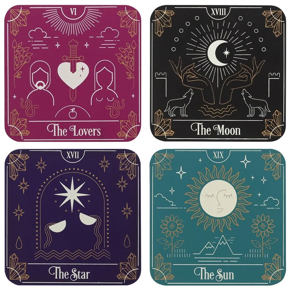 Tarot Card Drink Coasters - Set of 4 Non-Slip Cork Coasters