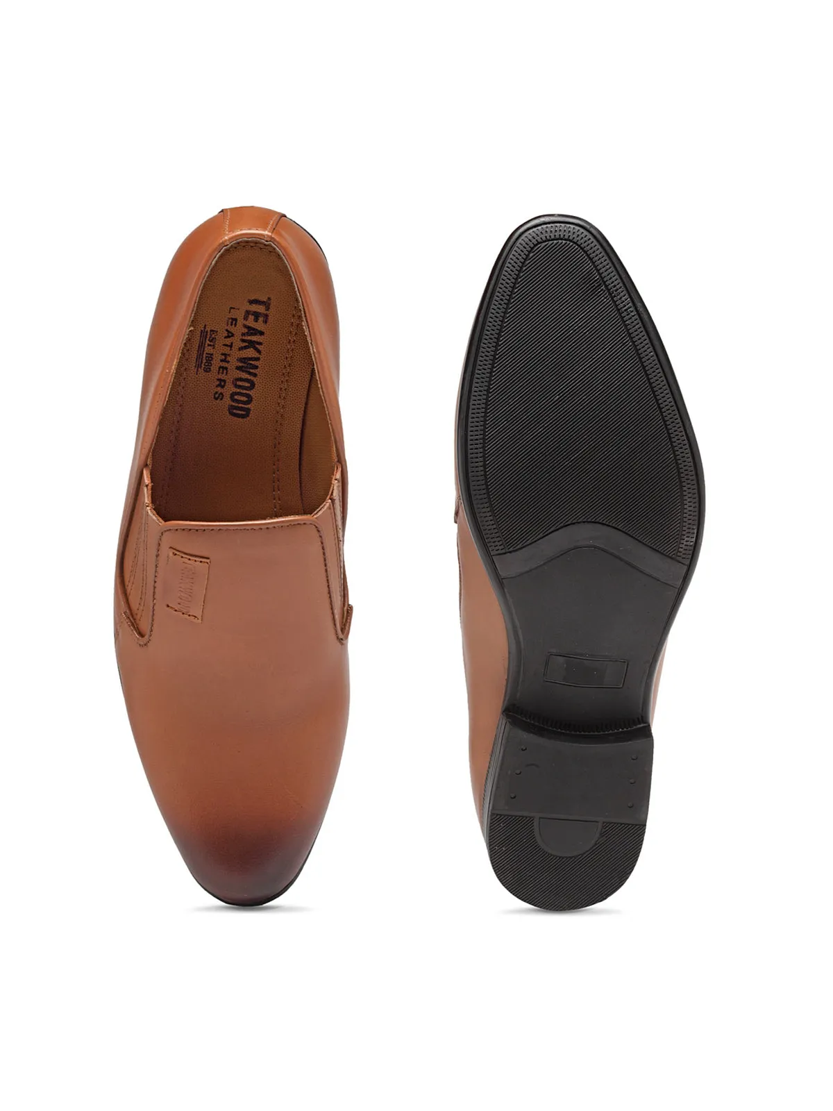 Teakwood Genuine Leather Tan Slip-On Shoes