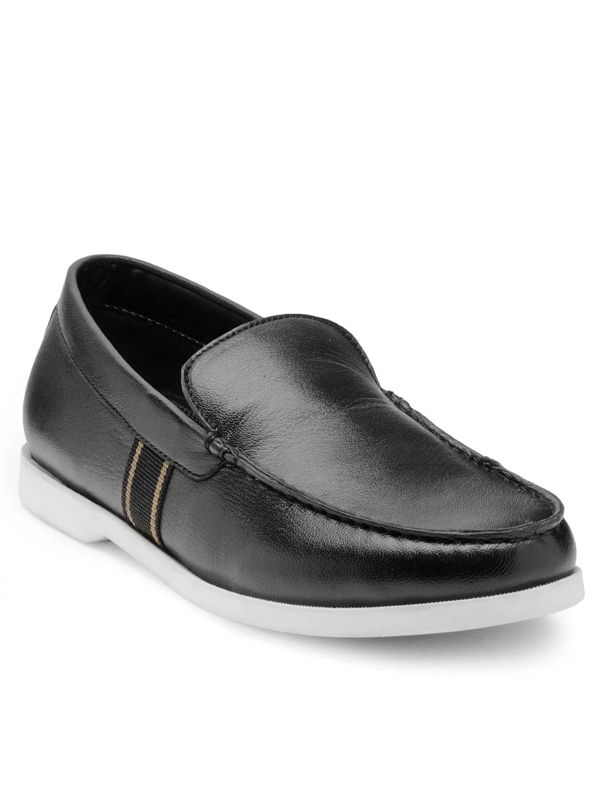 Teakwood Leather Men's Black Slip-ons Shoes