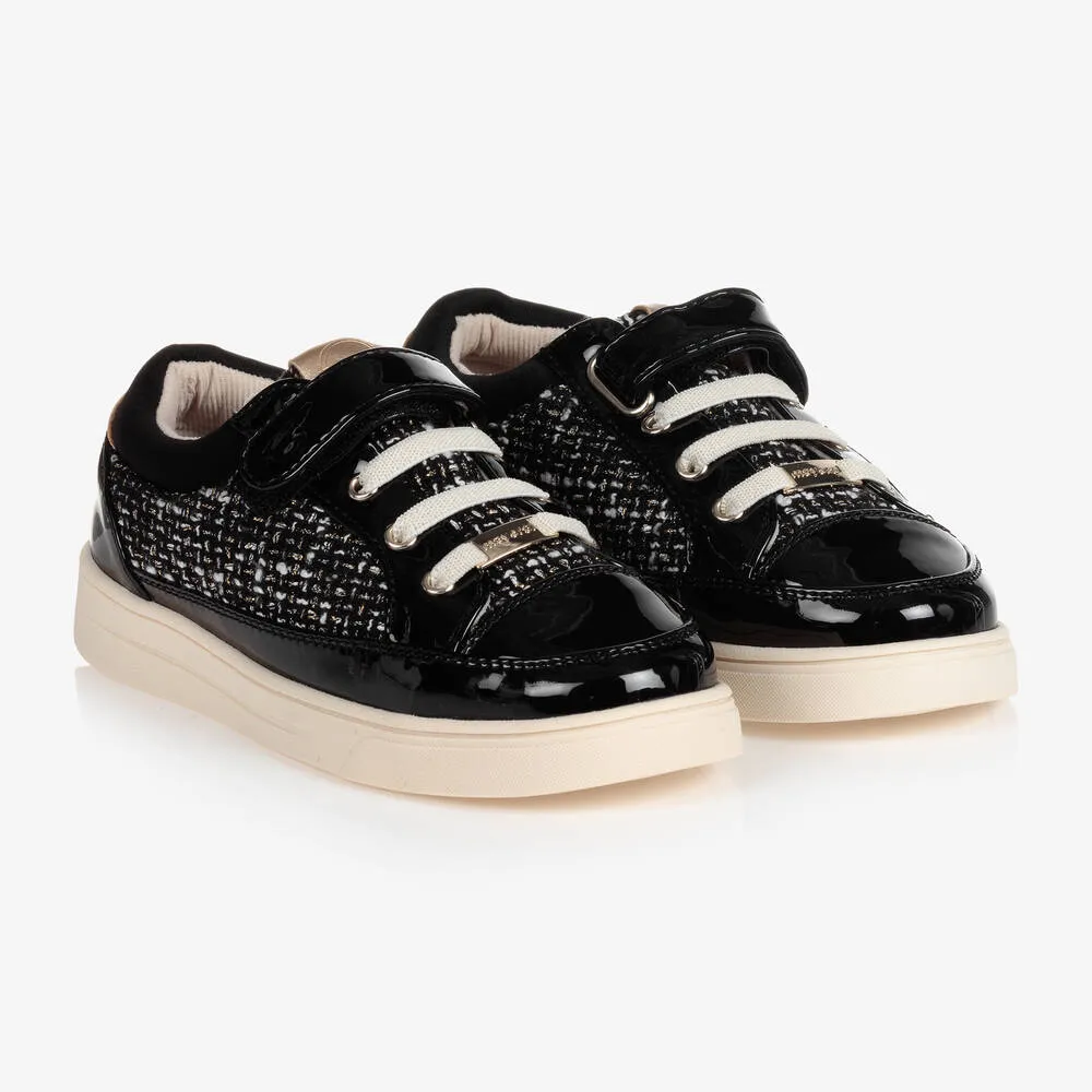 Teen Girls Black Tweed Trainers