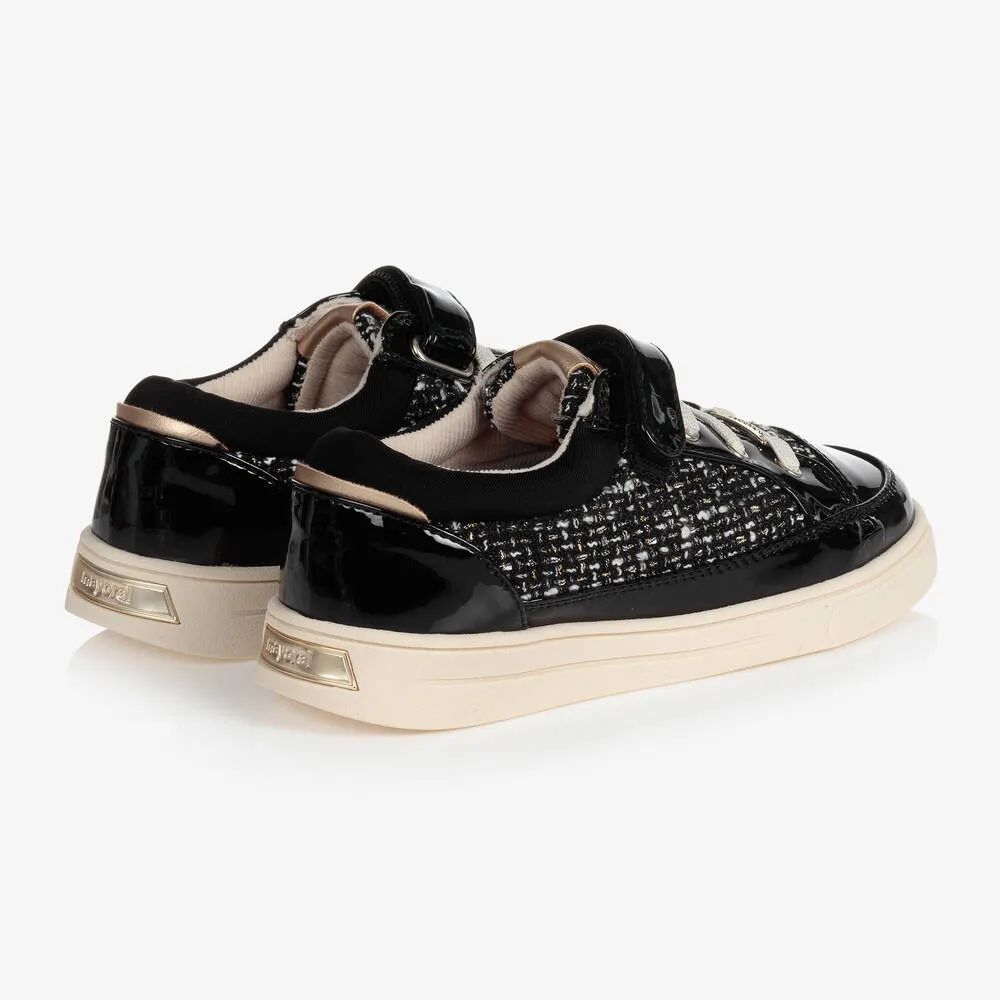 Teen Girls Black Tweed Trainers