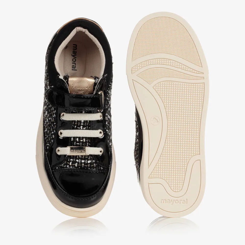 Teen Girls Black Tweed Trainers