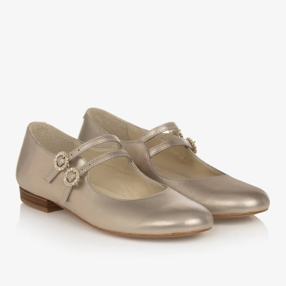 Teen Girls Gold Buckle Ballerina Pumps