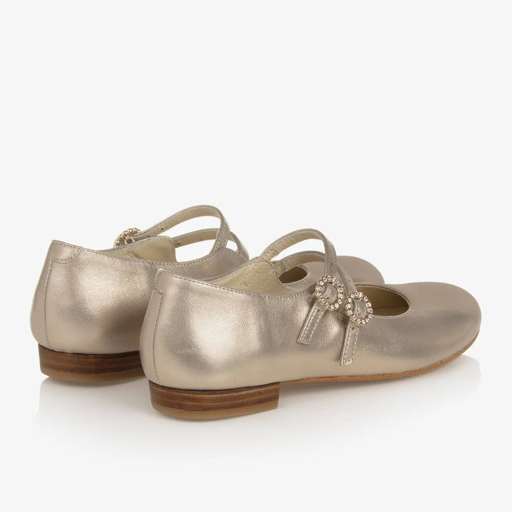 Teen Girls Gold Buckle Ballerina Pumps