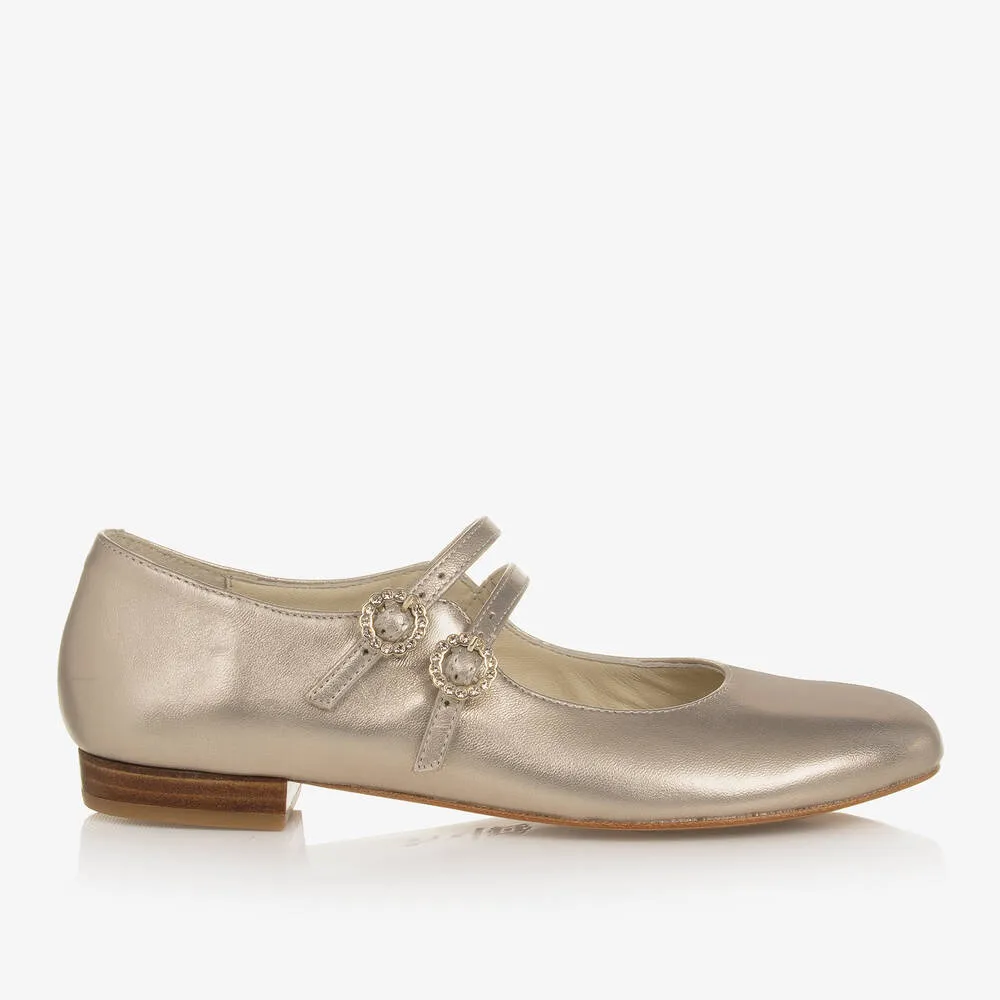 Teen Girls Gold Buckle Ballerina Pumps