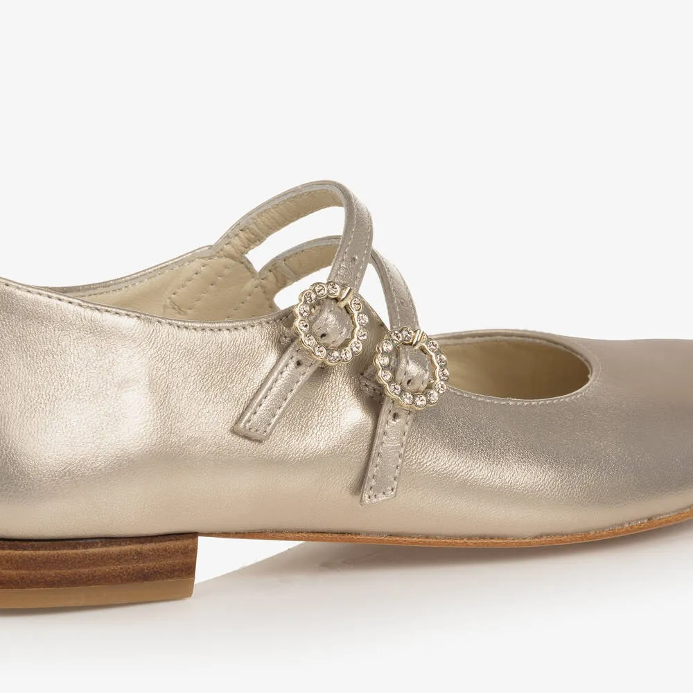 Teen Girls Gold Buckle Ballerina Pumps