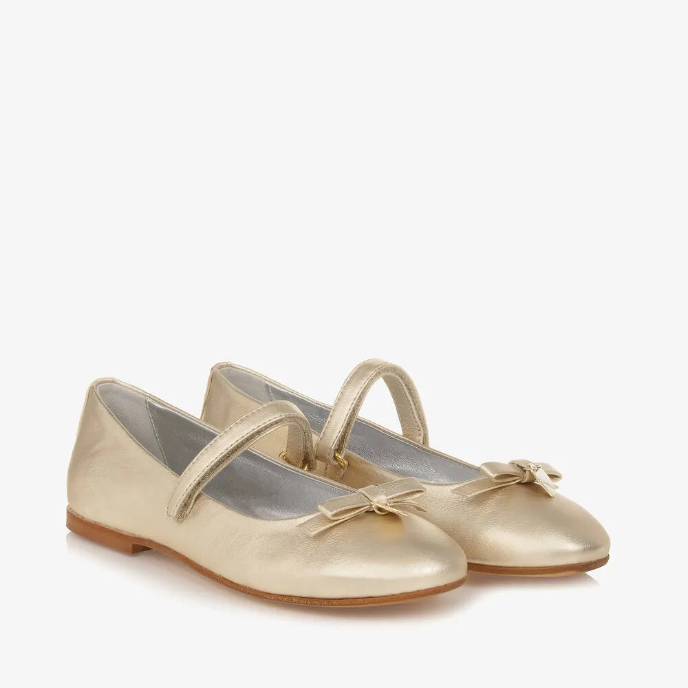 Teen Girls Gold Leather Ballet Pumps