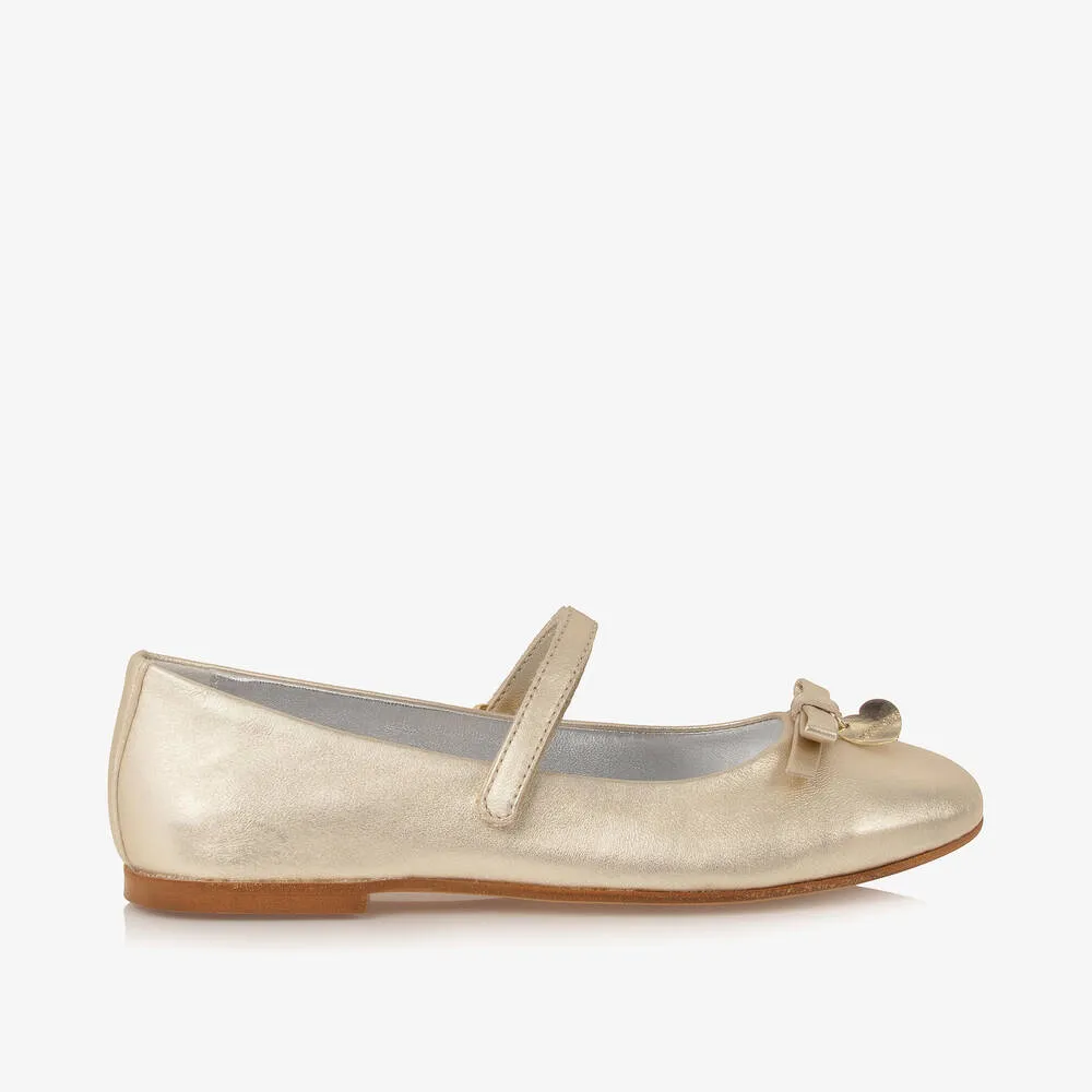 Teen Girls Gold Leather Ballet Pumps