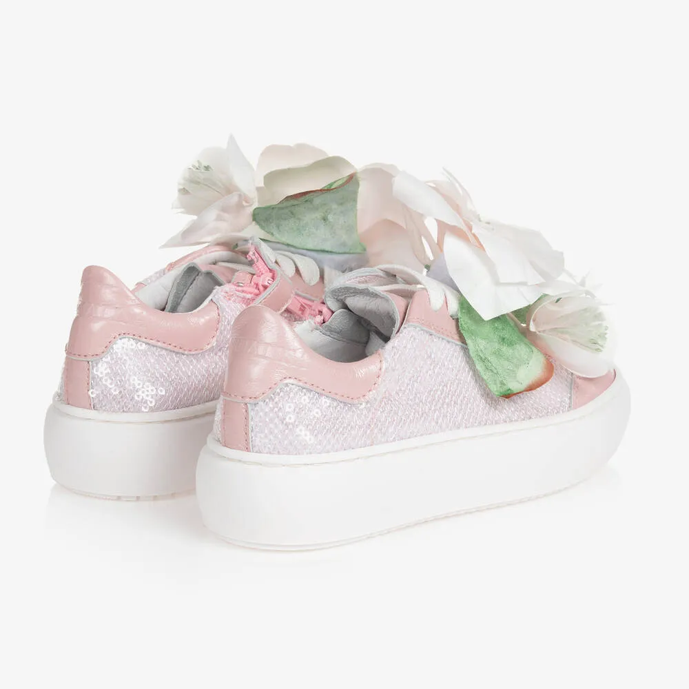 Teen Girls Pink Flower Trainers