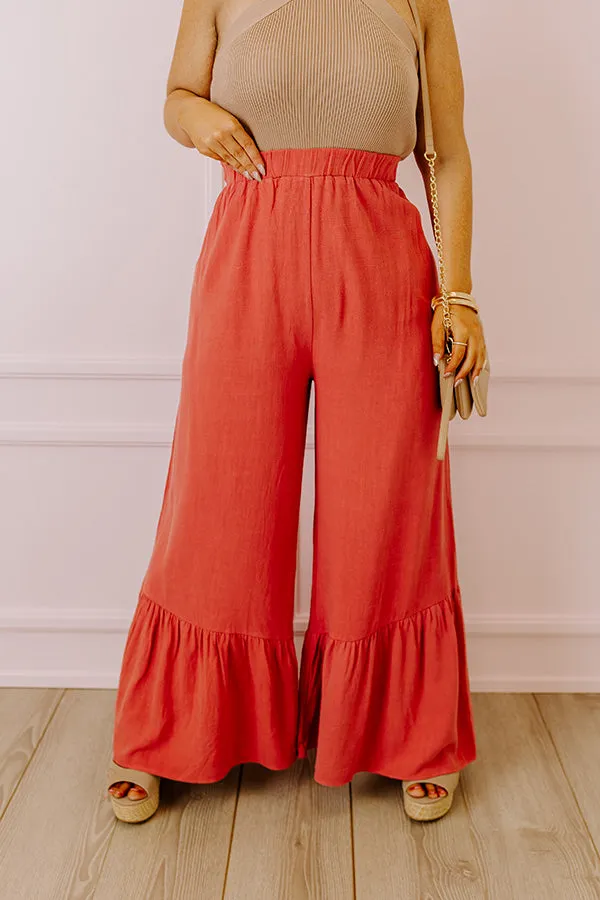 The Kenzo High Waist Linen-Blend Trousers In Aurora Red Curves